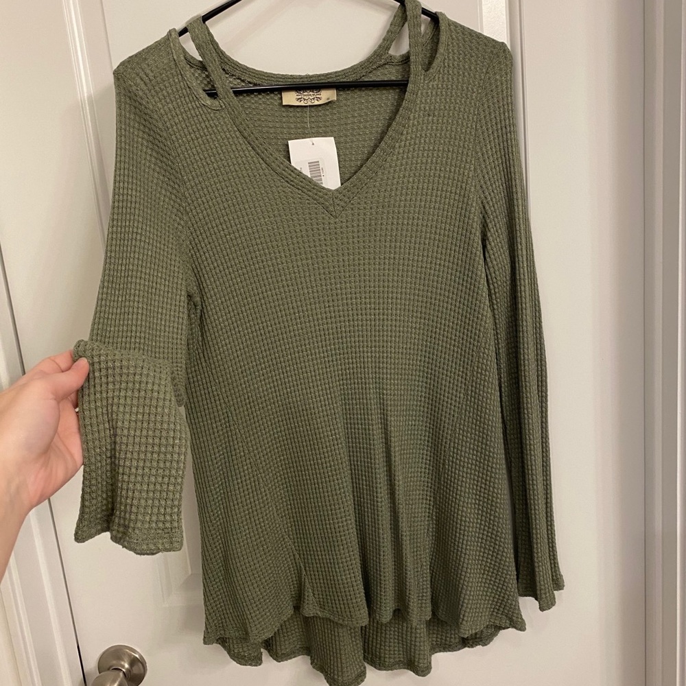 Army green waffle long sleeve shirt